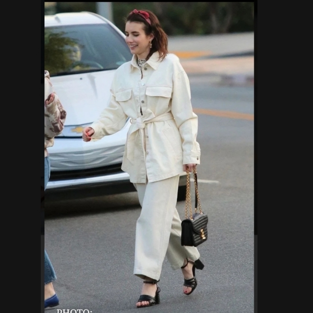 H&M Belted Beige Denim Jacket